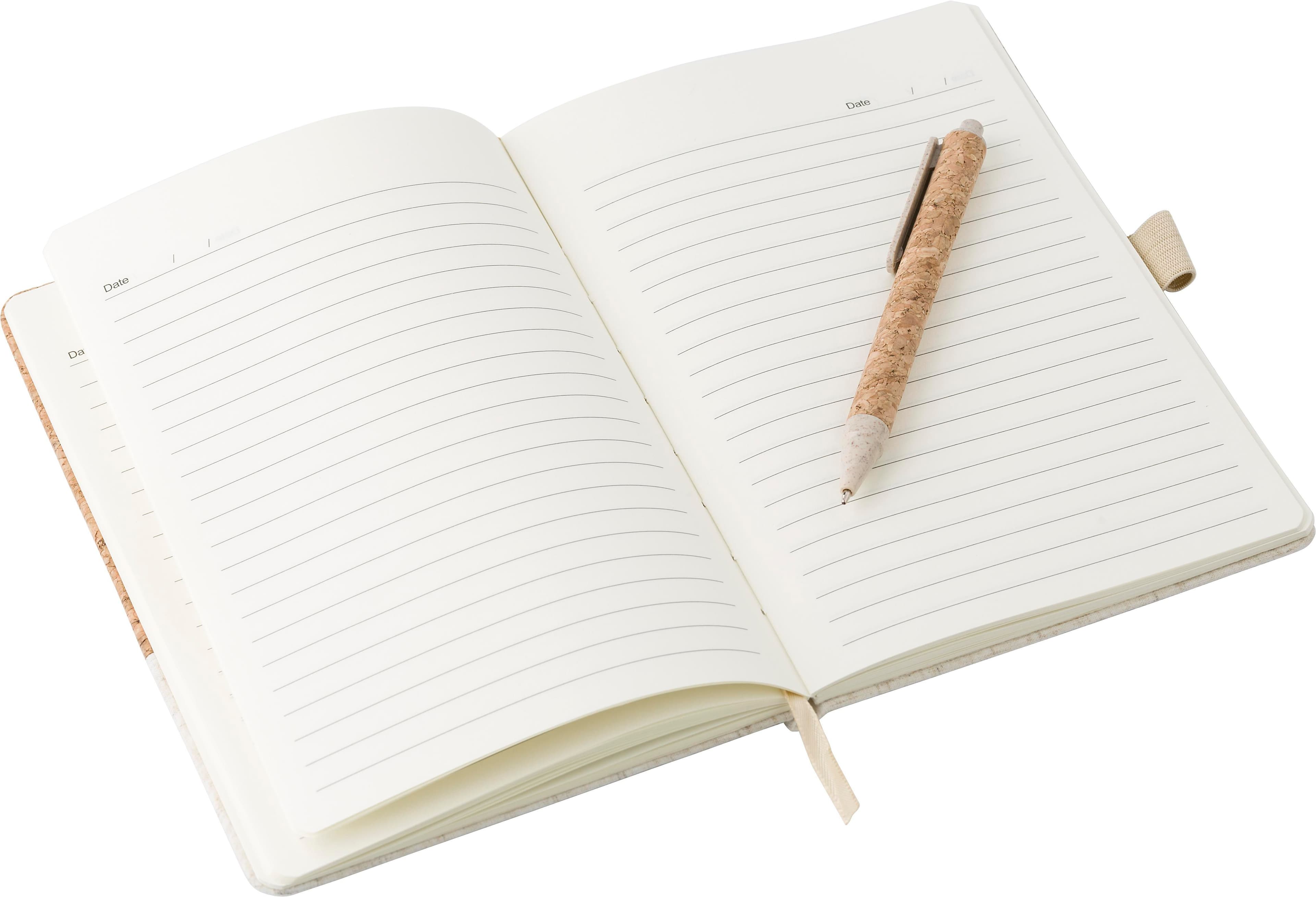 Cork-Line Notizbuch aus Kork und Leinen und Kugelschreiber aus Weizenstroh Kenzo Original