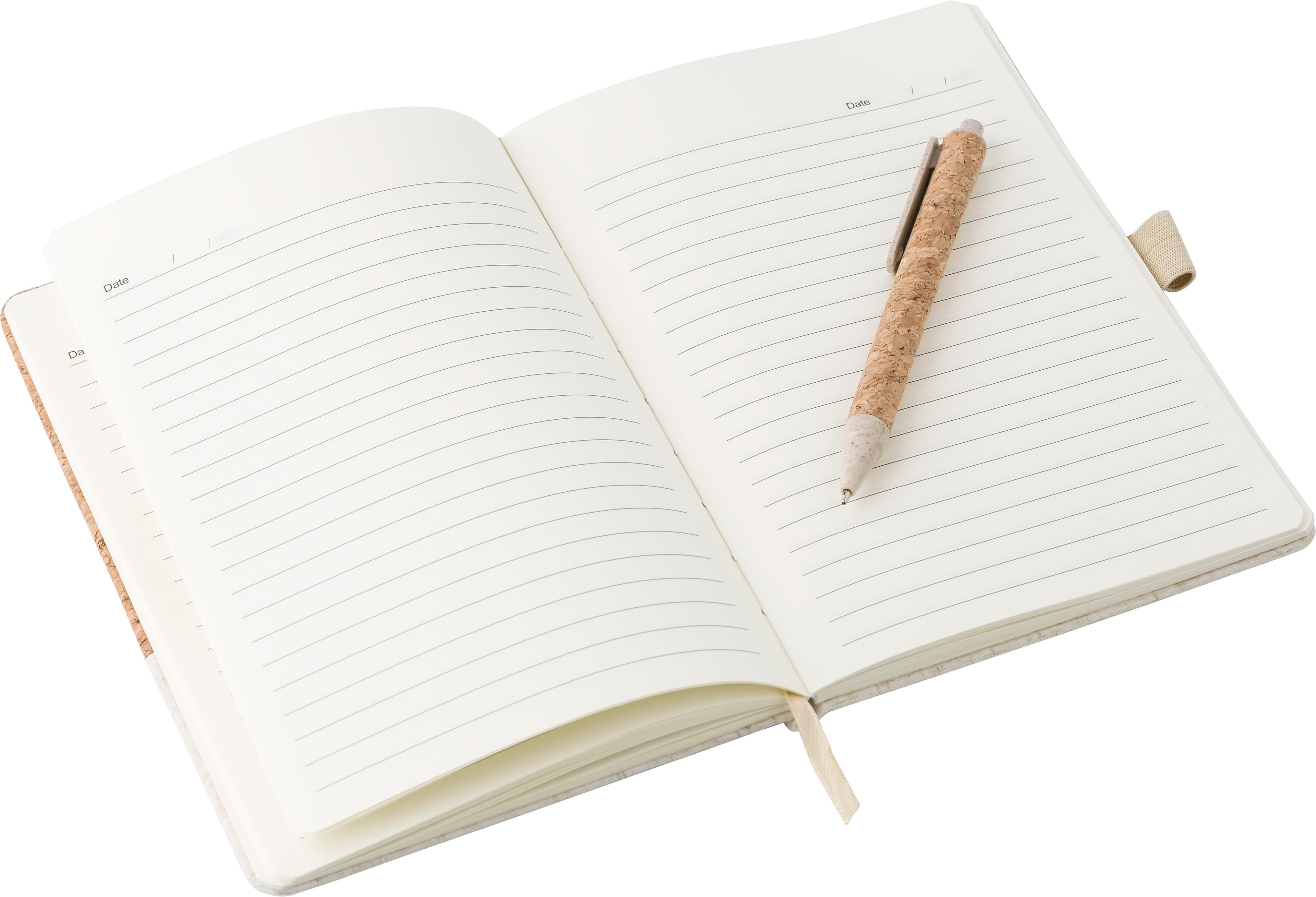 Cork-Line Notizbuch aus Kork und Leinen und Kugelschreiber aus Weizenstroh Kenzo